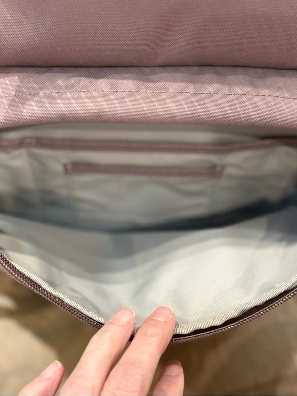 Tumi Mauve Pink Caren Backpack Fits 15” Laptop with multiple components